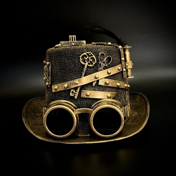 Steampunk Top Hat Metallic Scientist Time Traveler Halloween Costume Cosplay Hat - Picture 4 of 5